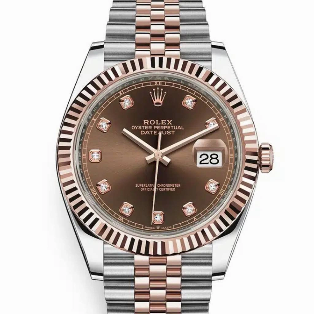 2024 Never Worn Rolex Datejust 41mm - Ref: 126331-0004 - Chocolate Diamond Dial, Two Tone Stainless Steel & 18K Rose Gold Jubilee Bracelet Men's Watch