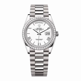 2024 Release Rolex Day-Date 36 mm | 18k white gold President bracelet | White dial Diamond bezel | Men's Watch 128349RBR
