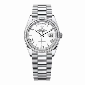 2024 Release Rolex Day-Date 36 mm | Platinum President bracelet | White dial Diamond bezel | Men's Watch 128396TBR