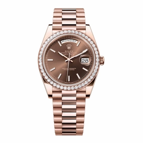 2024 Release Rolex Day-Date 40 mm | 18k Everose gold President bracelet | Chocolate Stick dial Diamond bezel | Men's Watch 228345RBR