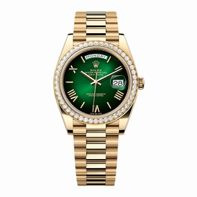 2024 Release Rolex Day-Date 40 mm | 18k yellow gold President bracelet | Green ombr dial Diamond bezel | Men's Watch 228348RBR
