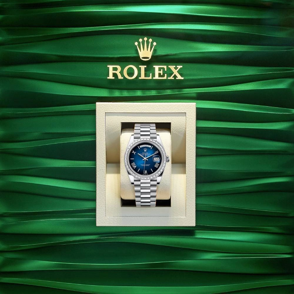 2024 Release Rolex Day-Date 40 mm | Platinum President bracelet | Blue ombr dial Diamond bezel | Men's Watch 228396TBR
