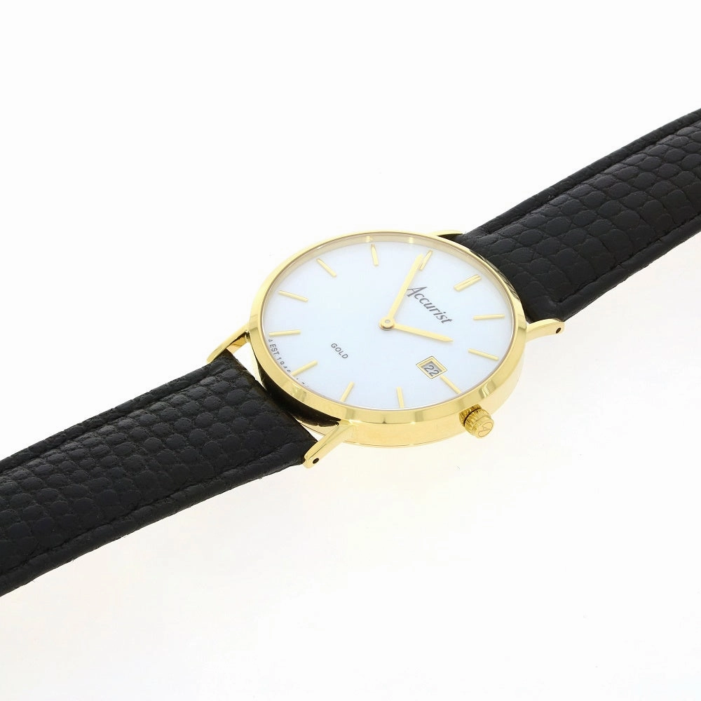 Accurist 9ct Gold Mens Watch White Dial Black Strap 7801