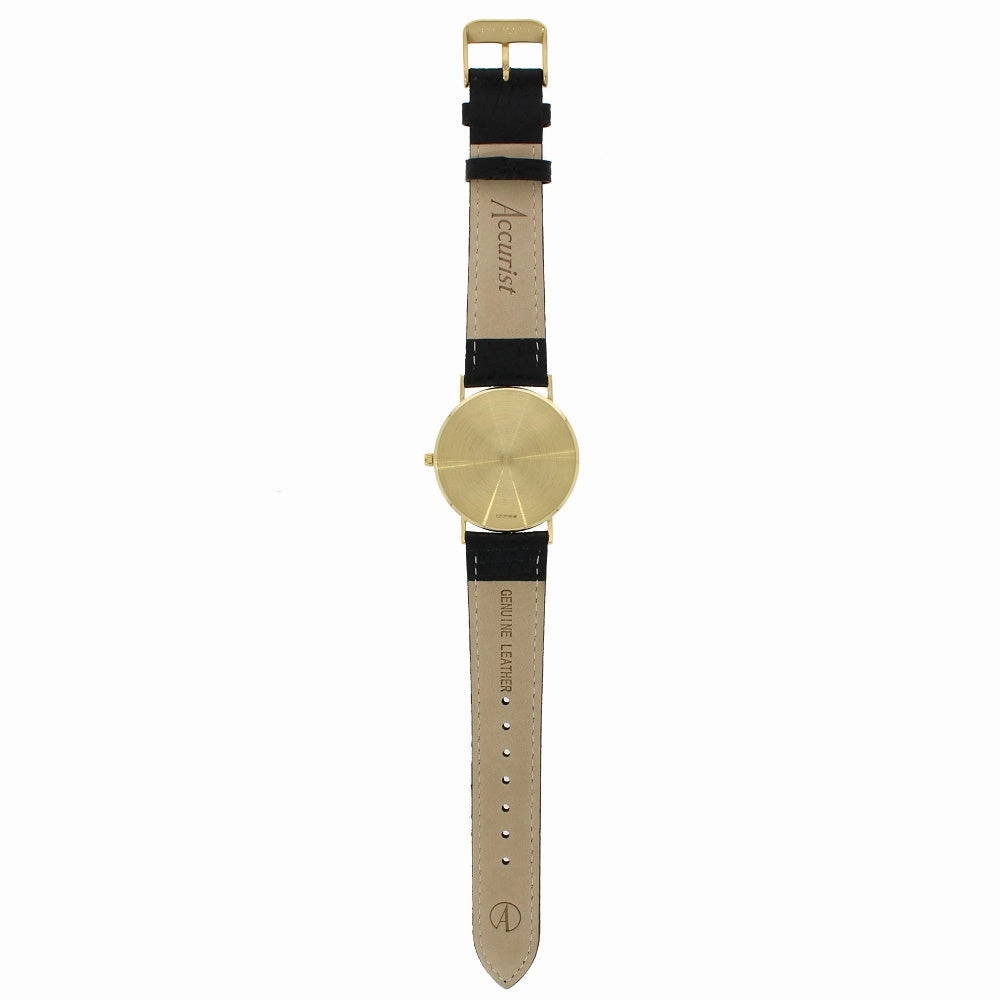 Accurist 9ct Gold Mens Watch White Dial Black Strap 7801