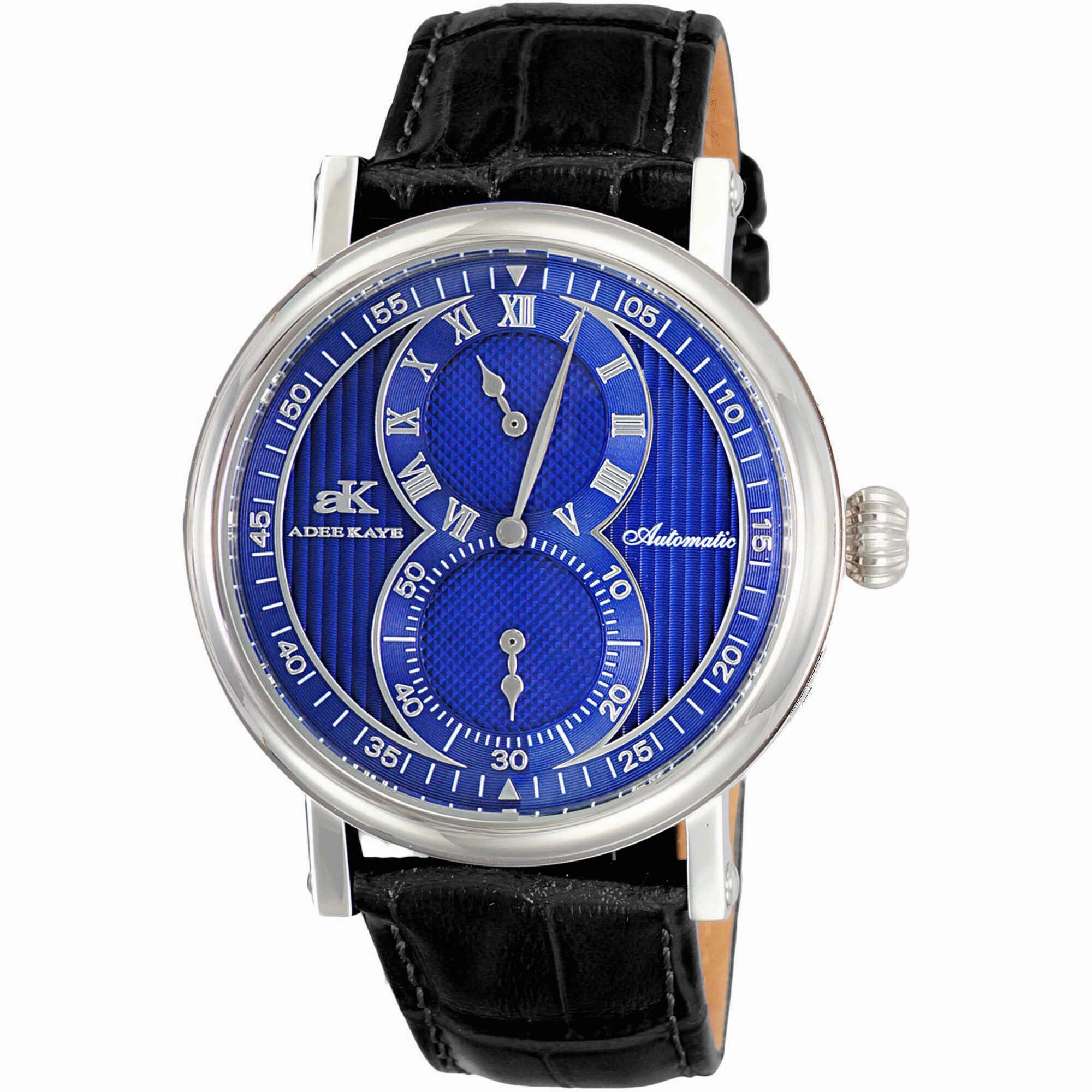 Adee Kaye Men's Watch - Mondo Automatic Blue Dial Black Leather Strap | AK5665-MBU
