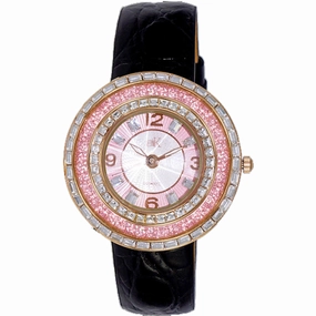 Adee Kaye Women's Watch - Facceta Quartz Black Genuine Leather Strap | AK2116-LPK