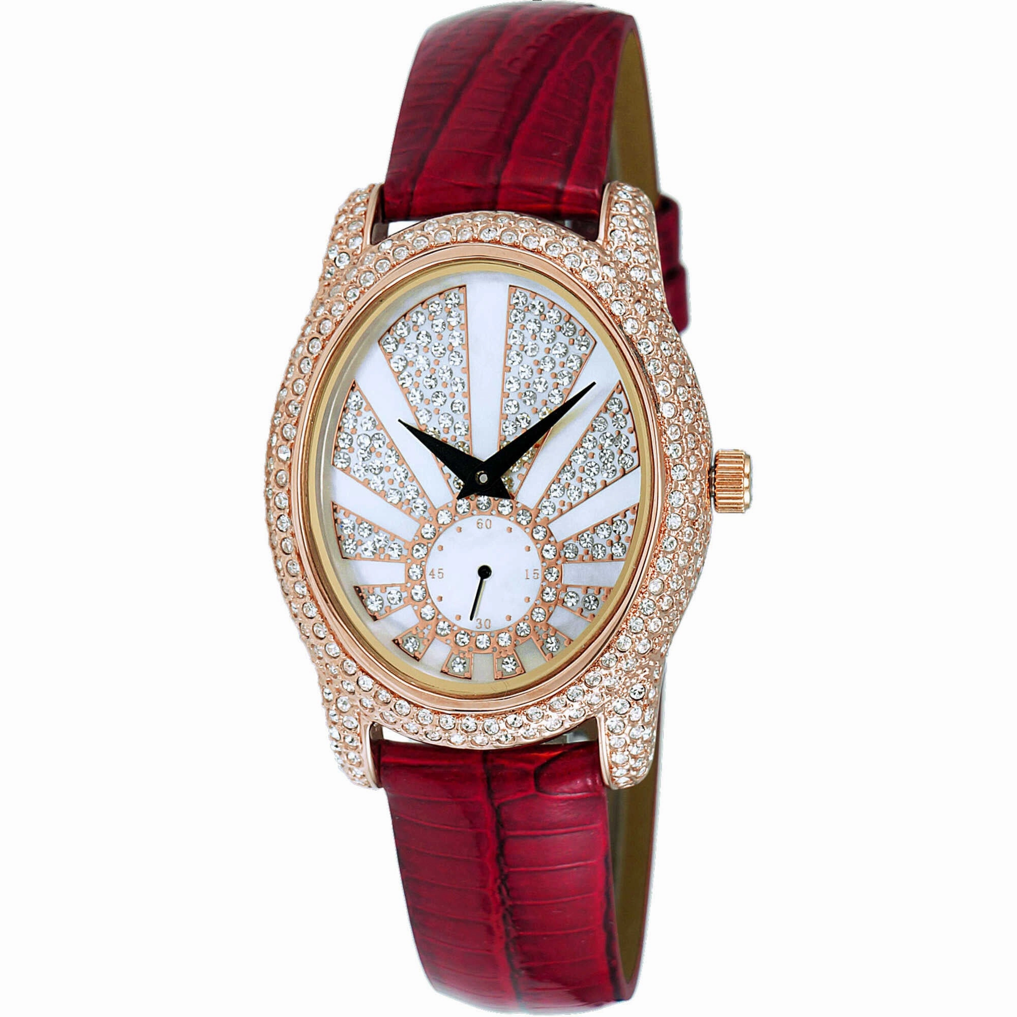 Adee Kaye Women's Watch - Flushy Quartz White Dial Red Leather Strap | AK2003-LRG