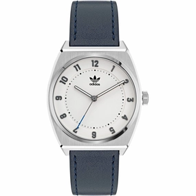 Adidas Men's Watch - Originals Quartz White Dial Navy Blue Leather Strap | AOSY22030