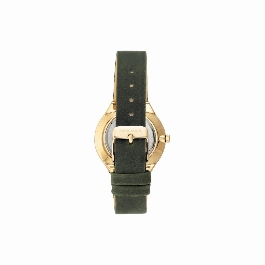 Anne Klein AK/3814OLOL Elegant Olive Green Strap & Gold-Tone Dial Women's Watch