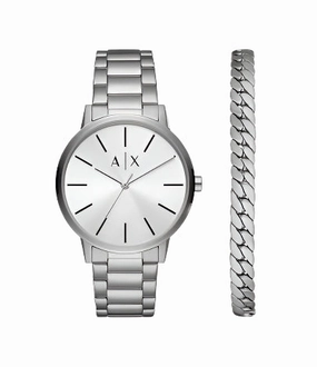 Armani Exchange - Three-Hand Stainless Steel Watch and Bracelet Gift Set