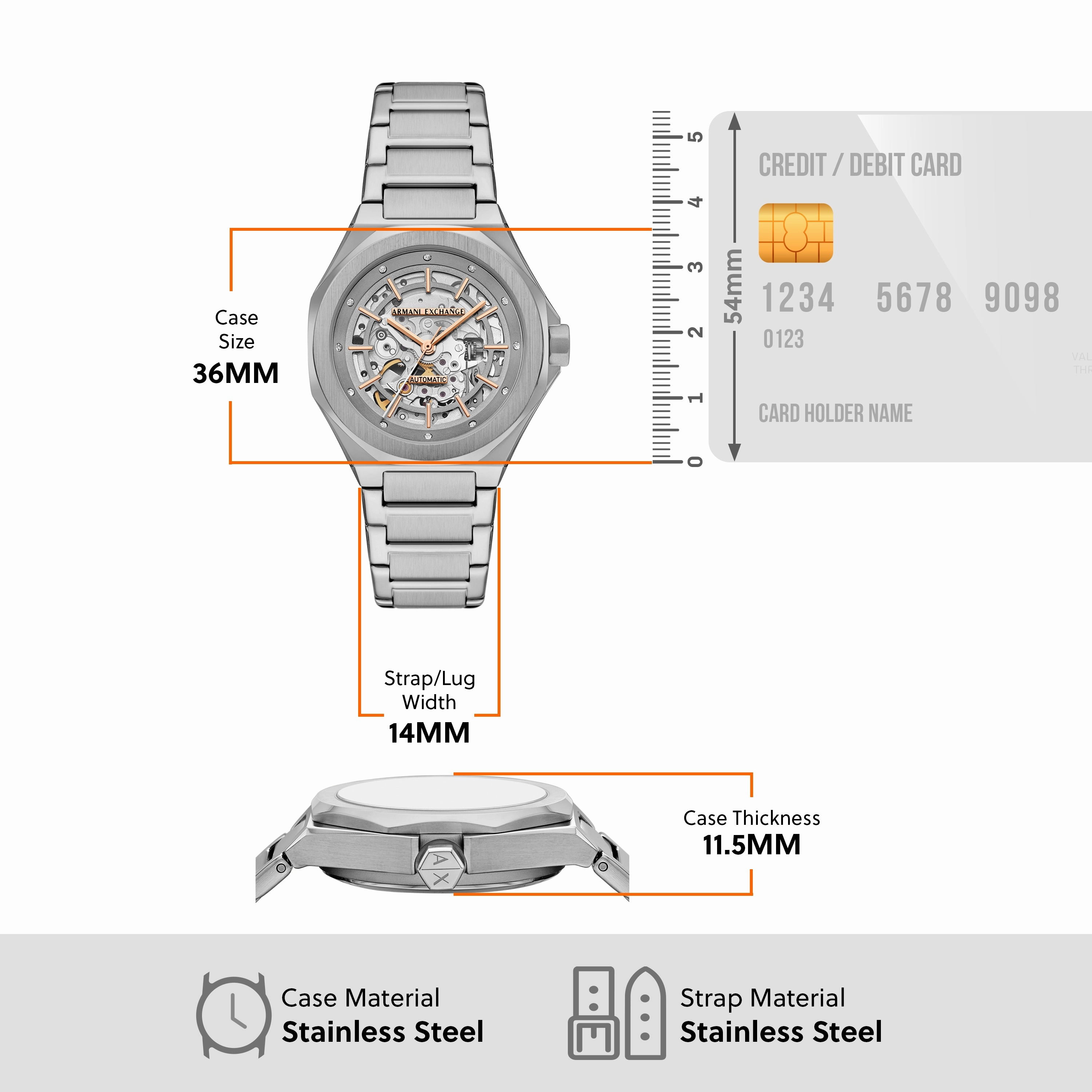 Armani Exchange Automatic Silver Dial Stainless Steel Watch AX4618