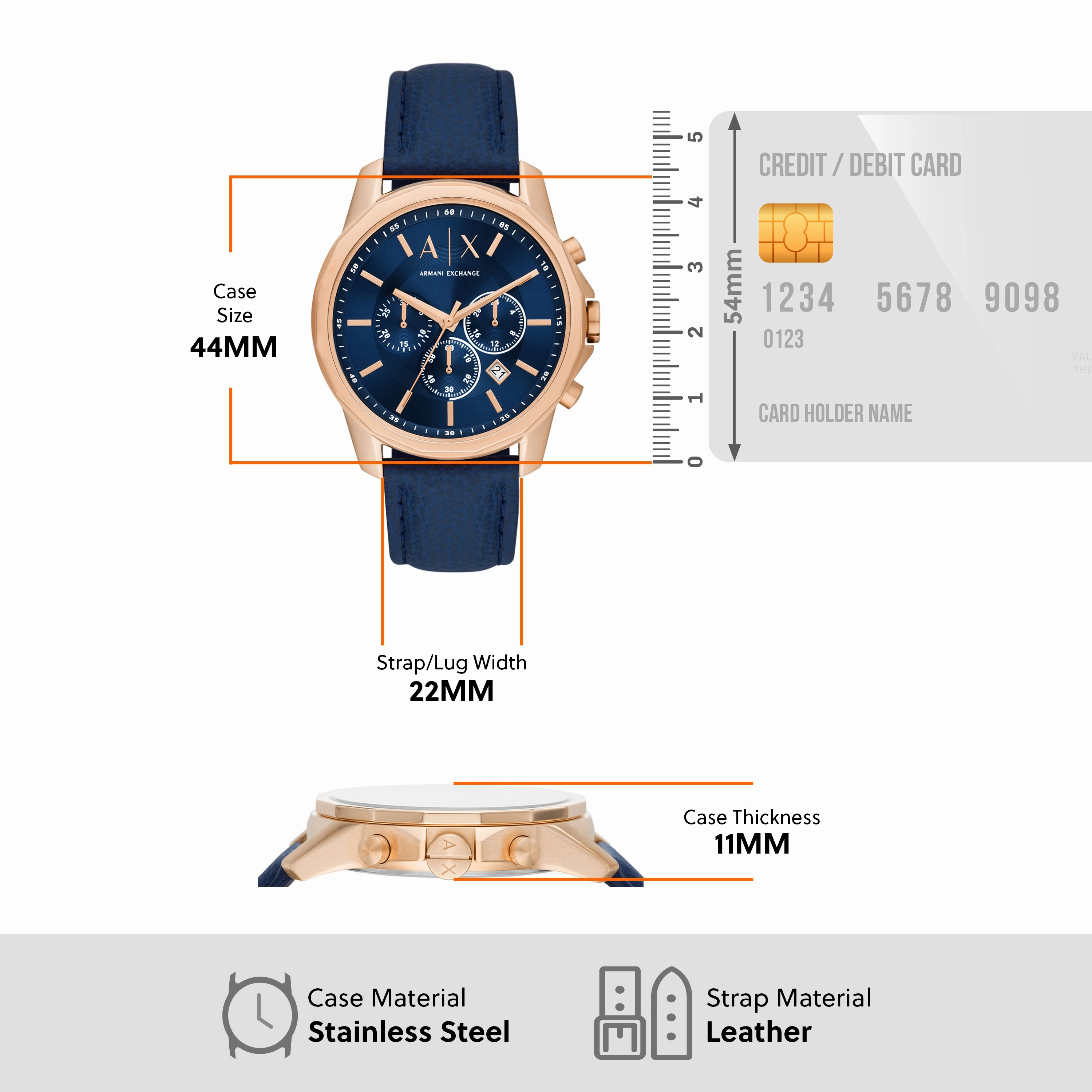 Armani Exchange Blue Leather Gold Mens Watch AX1723
