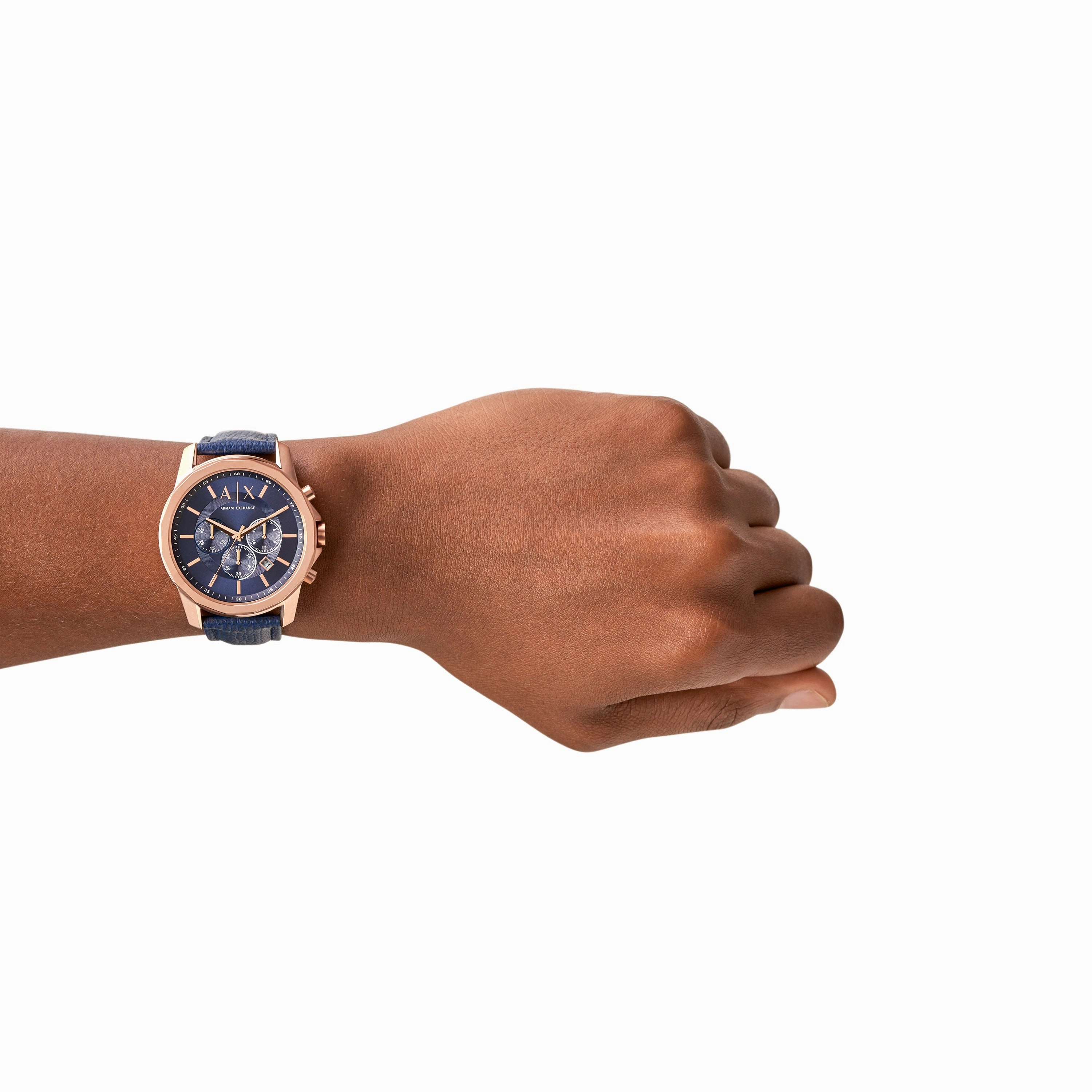 Armani Exchange Blue Leather Gold Mens Watch AX1723
