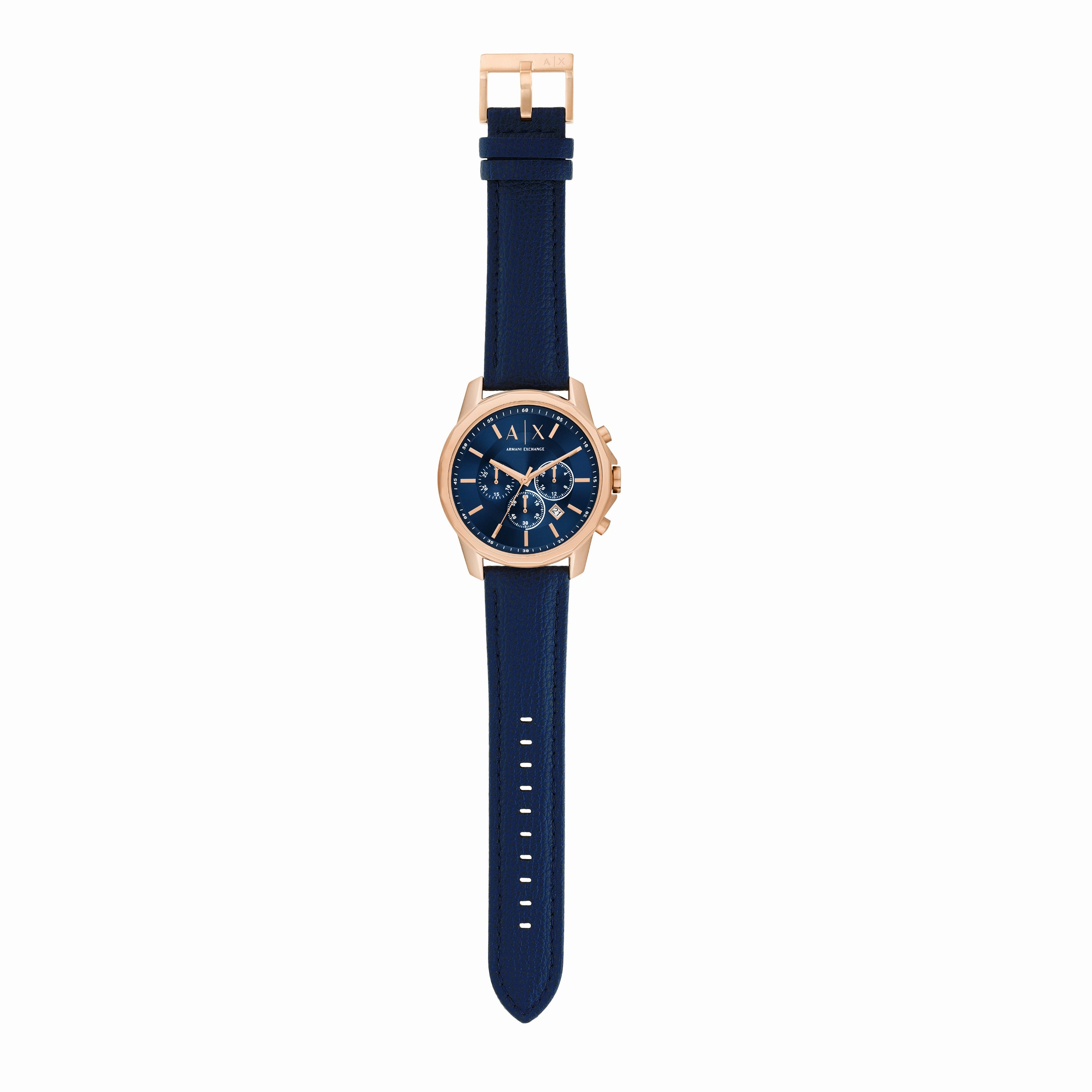 Armani Exchange Blue Leather Gold Mens Watch AX1723