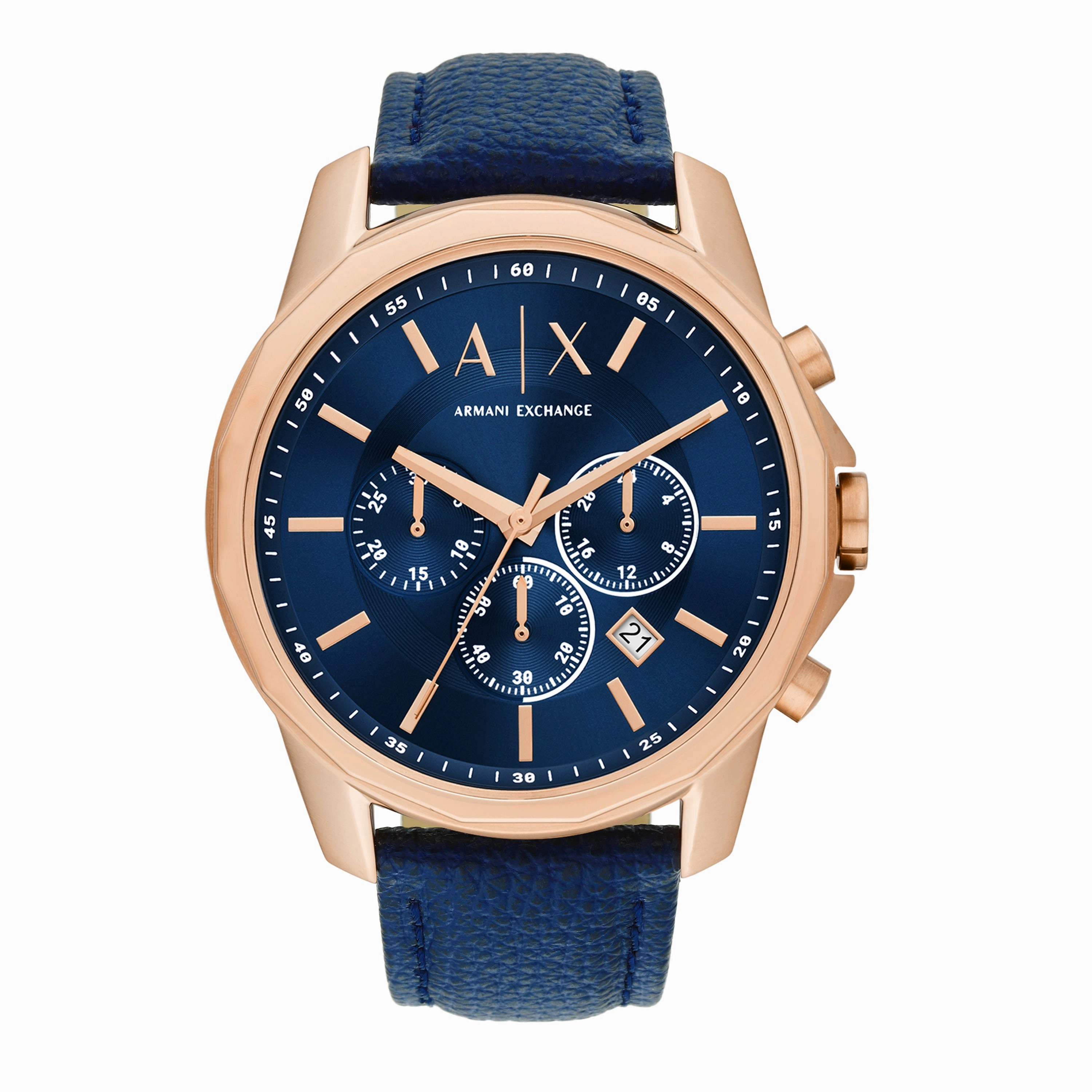 Armani Exchange Blue Leather Gold Mens Watch AX1723