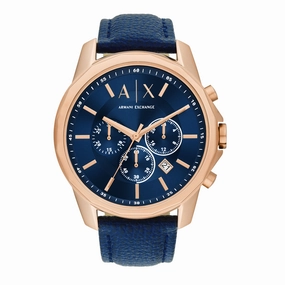 Armani Exchange Blue Leather Gold Mens Watch AX1723