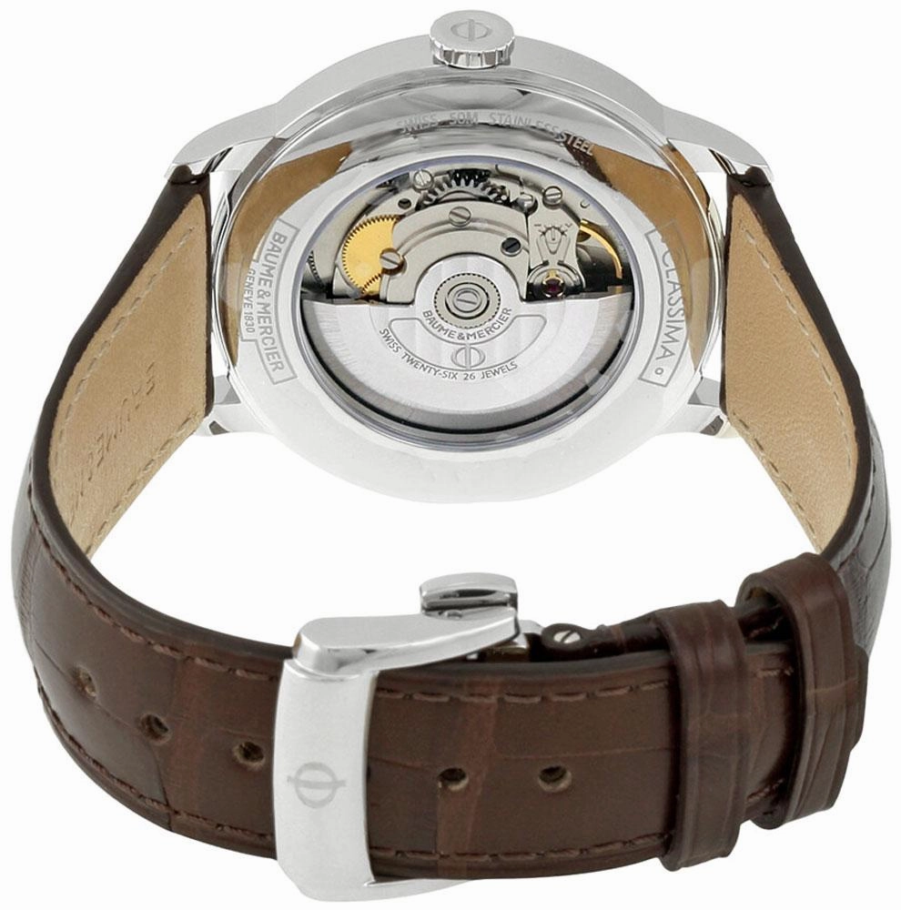 Baume & Mercier Classima Automatic Silver-Tone Dial Brown Leather Strap Date Mens Watch MOA10263