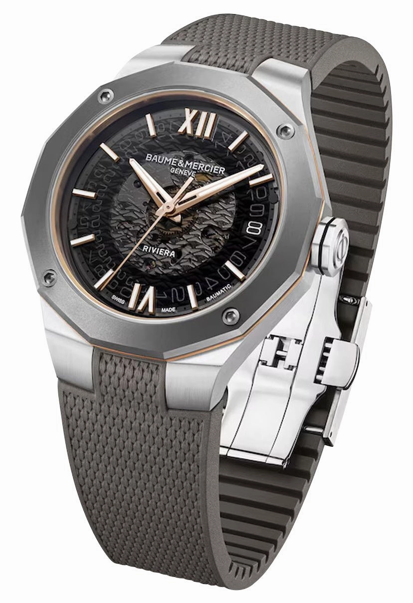 Baume & Mercier Riviera Automatic Stainless Steel & Titanium Gray Dial Gray Rubber Strap Date Unisex Watch M0A10720