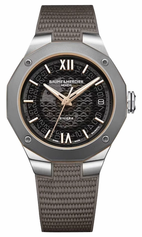 Baume & Mercier Riviera Automatic Stainless Steel & Titanium Gray Dial Gray Rubber Strap Date Unisex Watch M0A10720