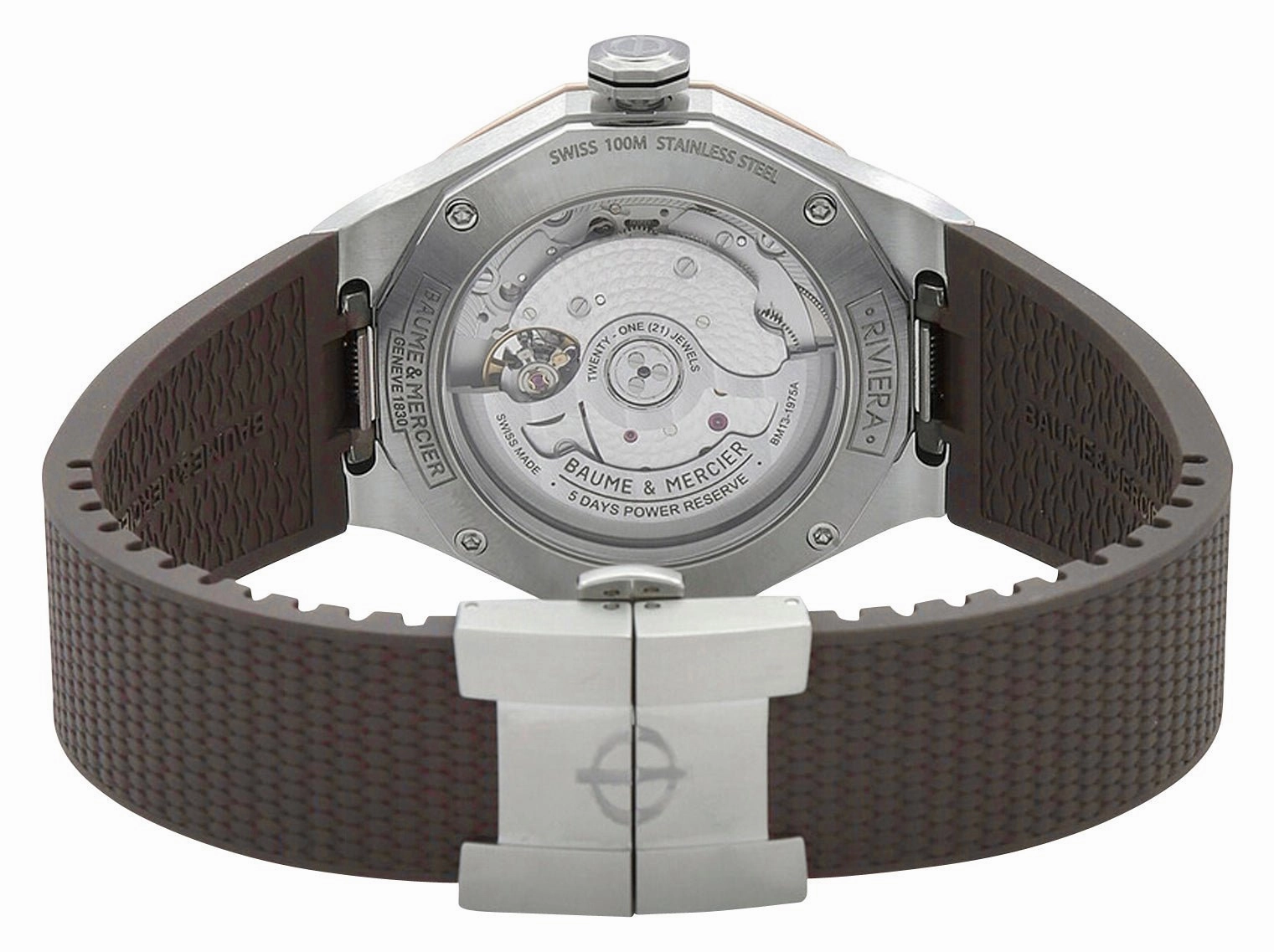 Baume & Mercier Riviera Automatic Stainless Steel & Titanium Gray Dial Gray Rubber Strap Date Unisex Watch M0A10720