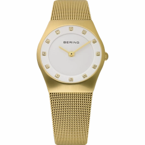 Bering - Ladies Gold & White Mesh Strap Watch