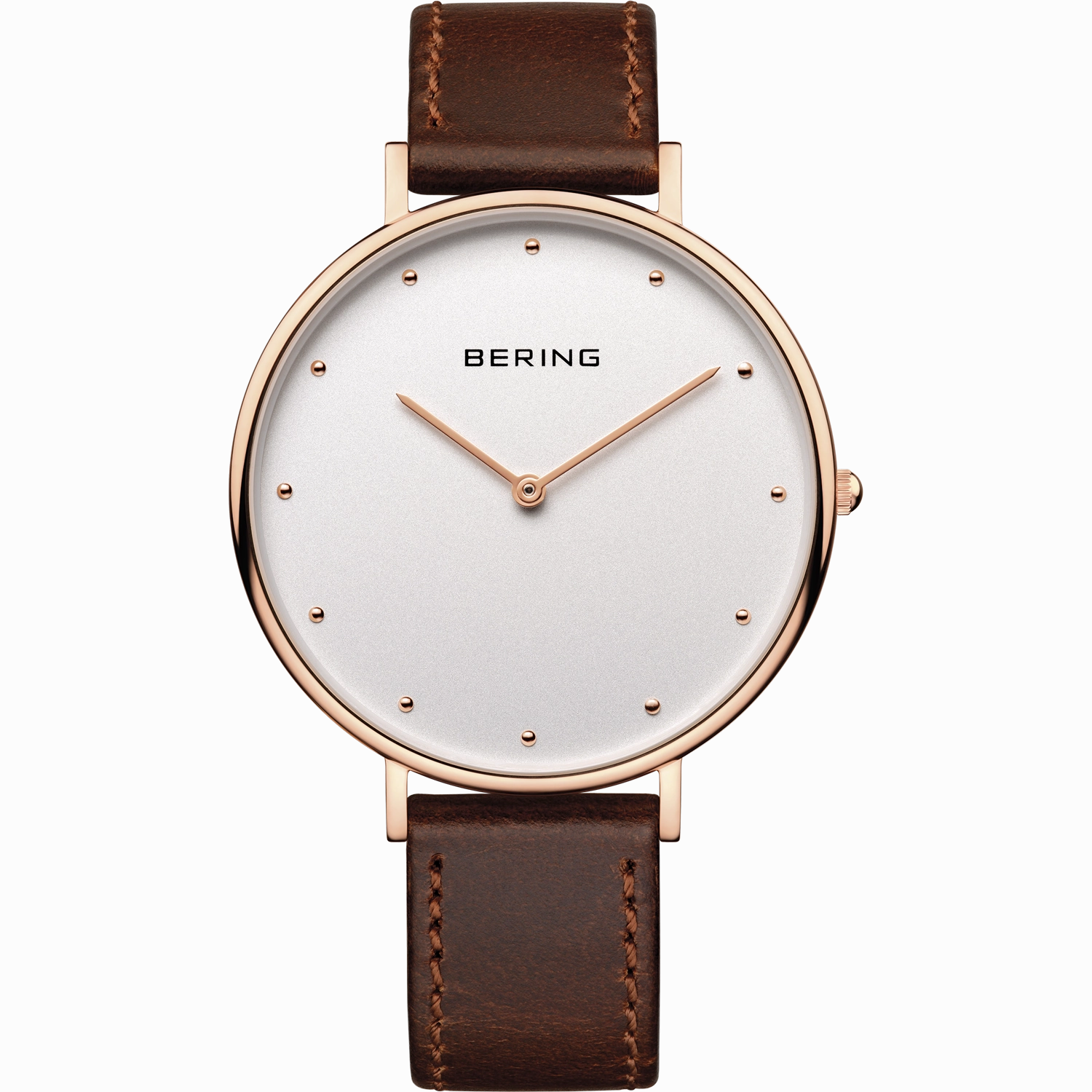 Bering - Rose & Brown Leather Gents Watch