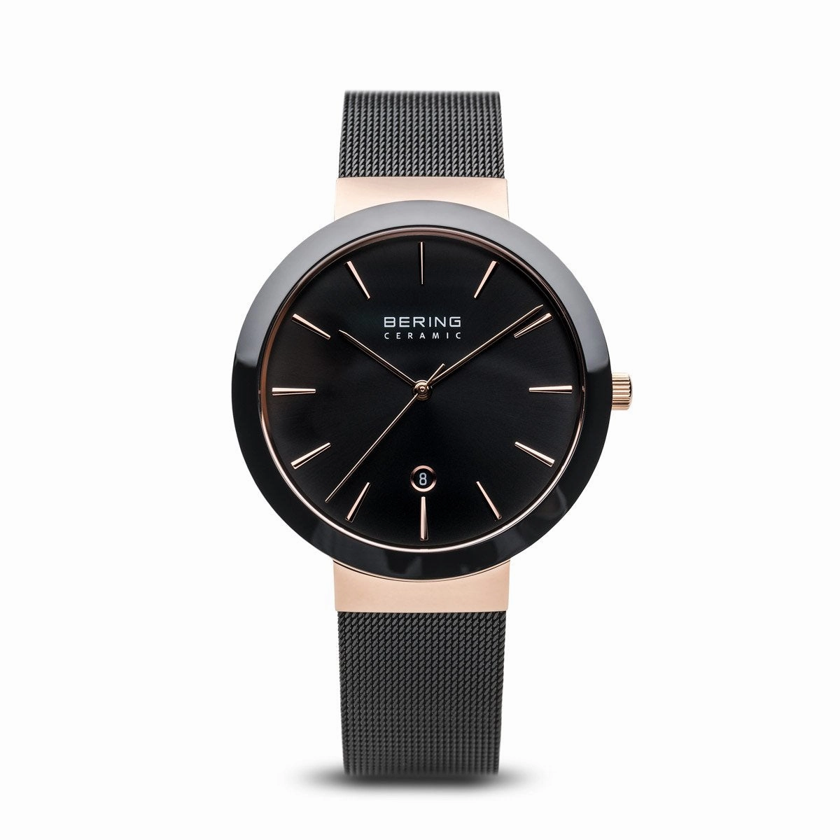 Bering Ceramic Polished Rose Gold Black Watch