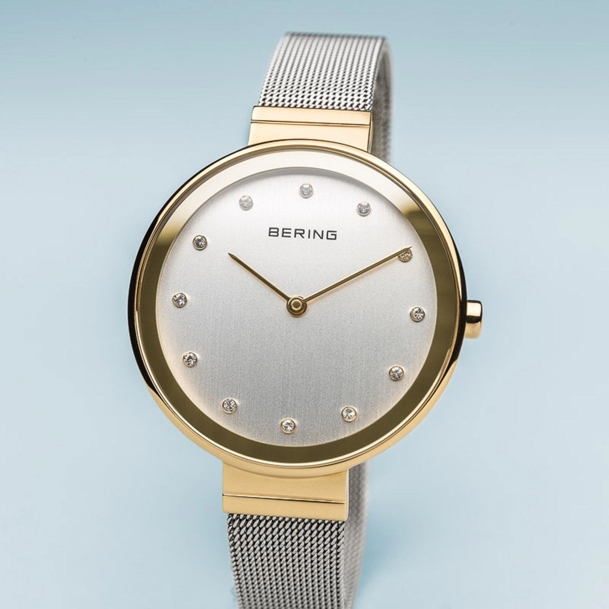 Bering Classic Polished Gold Silver Mesh Watch