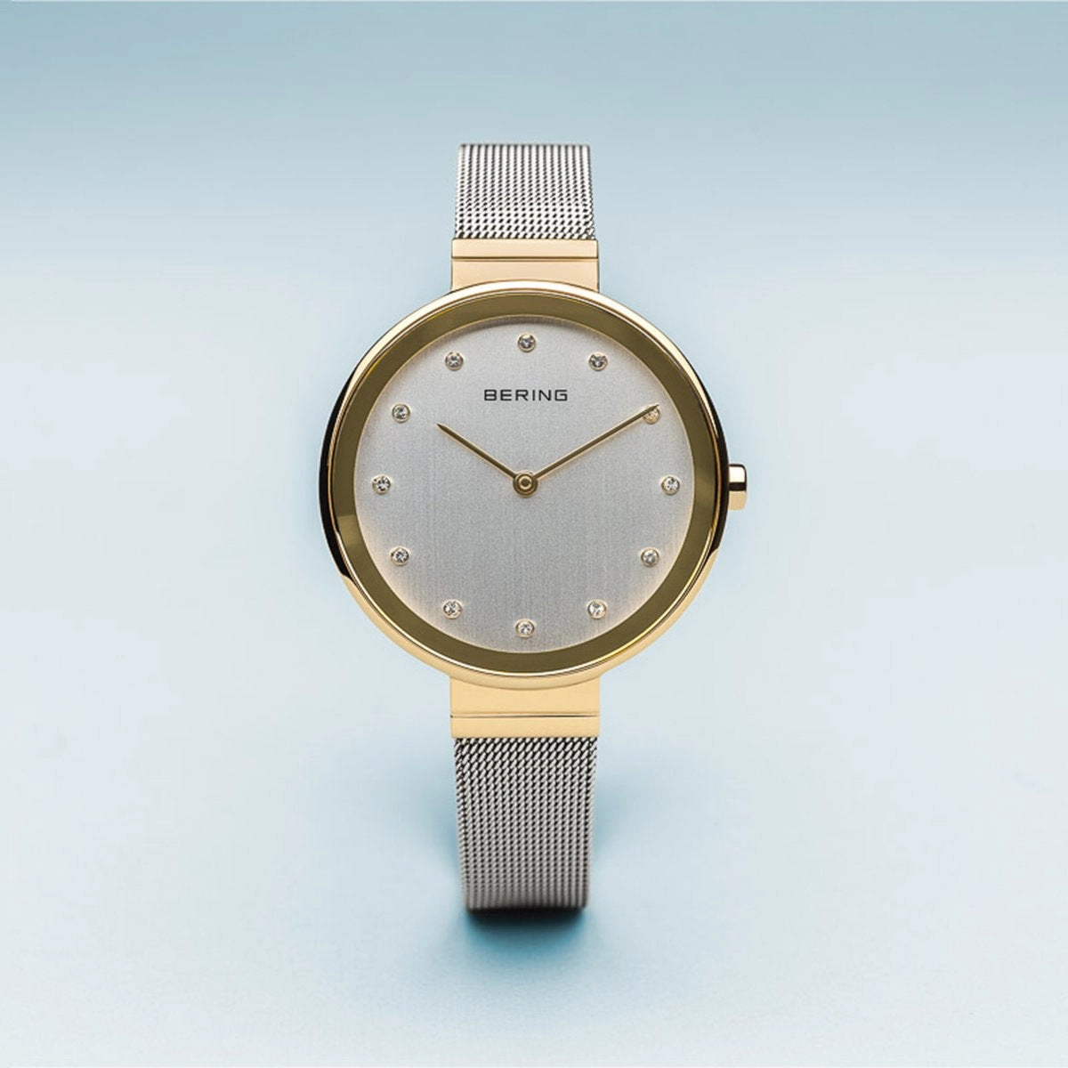 Bering Classic Polished Gold Silver Mesh Watch