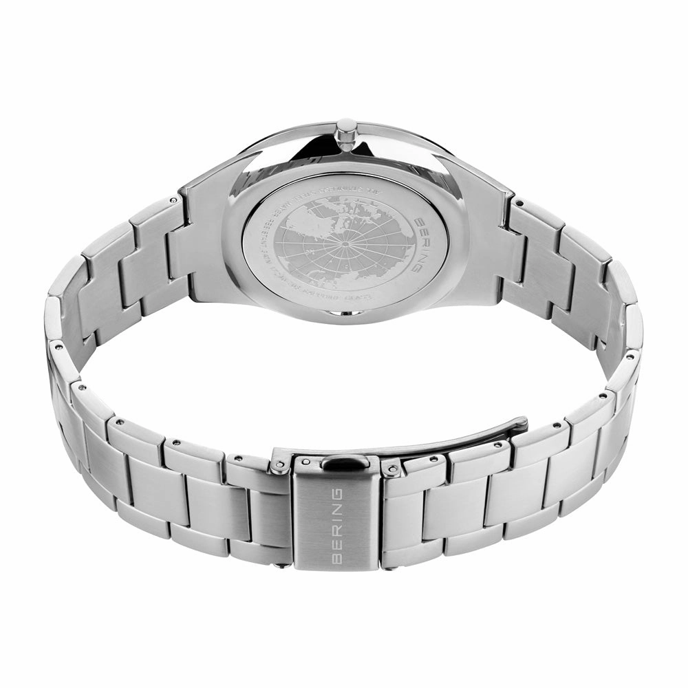 Bering Ultra Slim 40mm Green Dial Polished Silver Strap Watch
