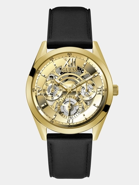 Black and Gold-Tone Leather Multifunction Watch