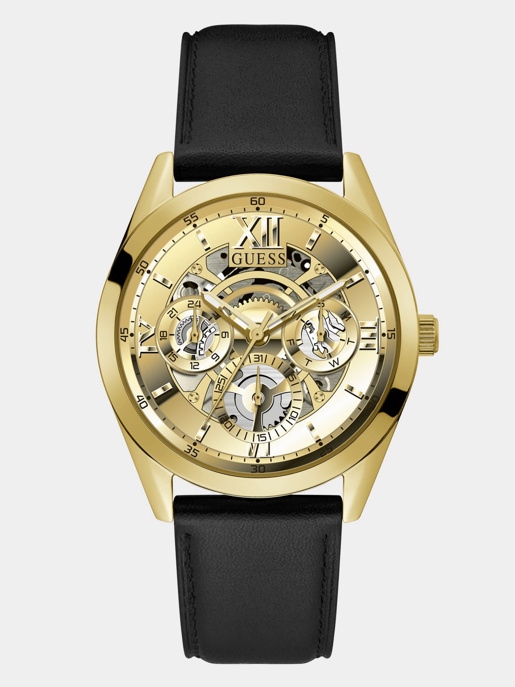 Black and Gold-Tone Leather Multifunction Watch