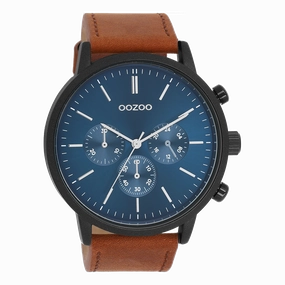 Black OOZOO watch with brown leather strap - C11202