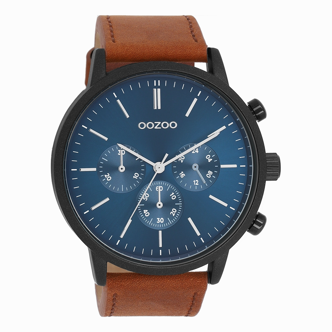 Black OOZOO watch with brown leather strap - C11202