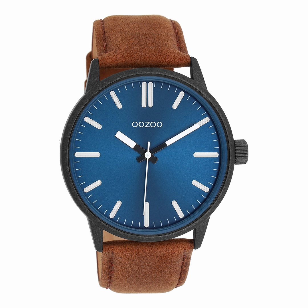Black OOZOO watch with brown leather strap - C11401