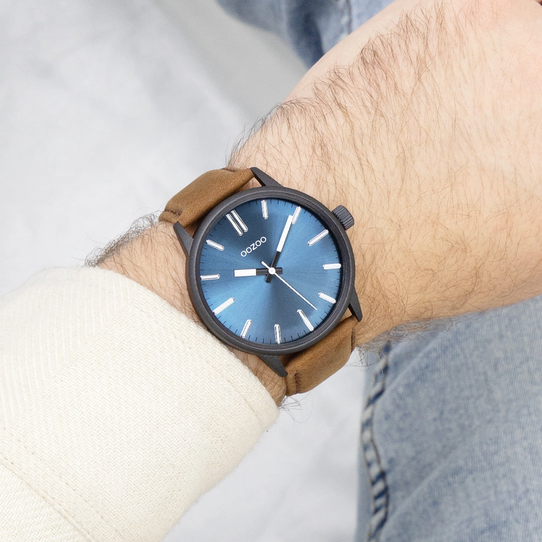 Black OOZOO watch with brown leather strap - C11401
