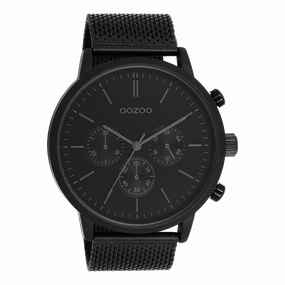 Black OOZOO watch with metal mesh bracelet - C11204