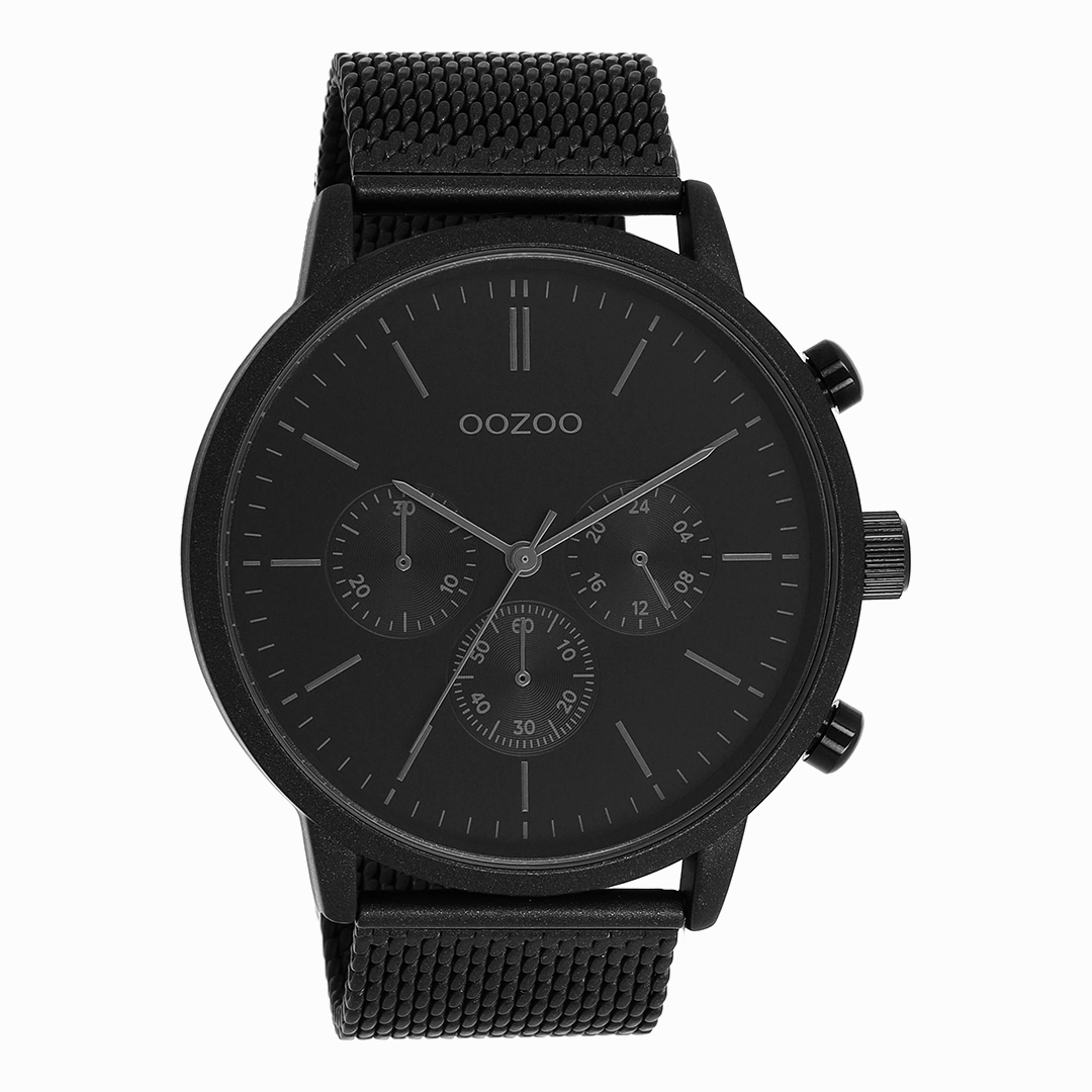 Black OOZOO watch with metal mesh bracelet - C11204