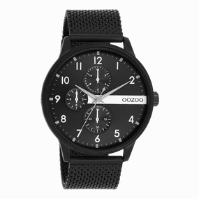 Black OOZOO watch with metal mesh bracelet - C11304