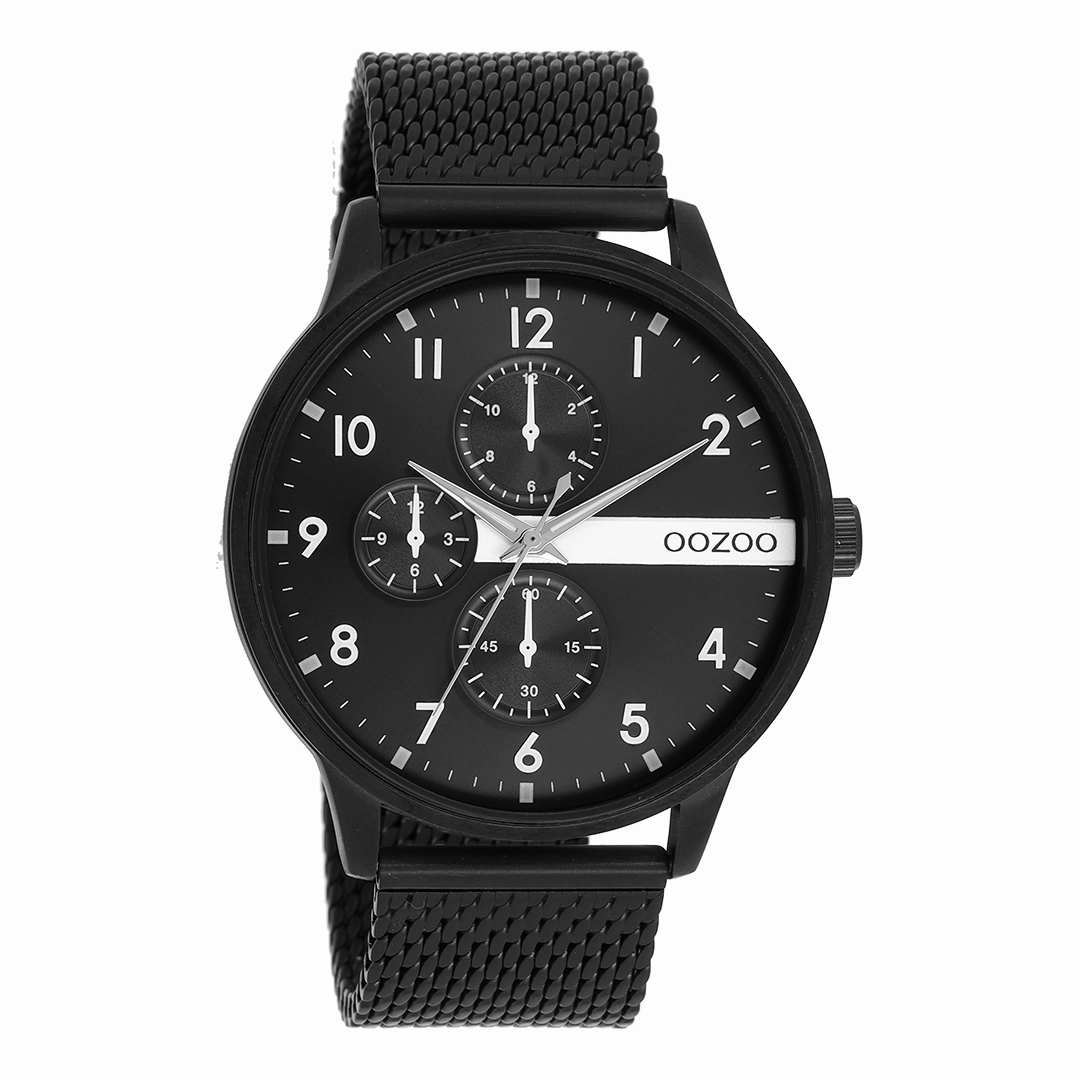 Black OOZOO watch with metal mesh bracelet - C11304