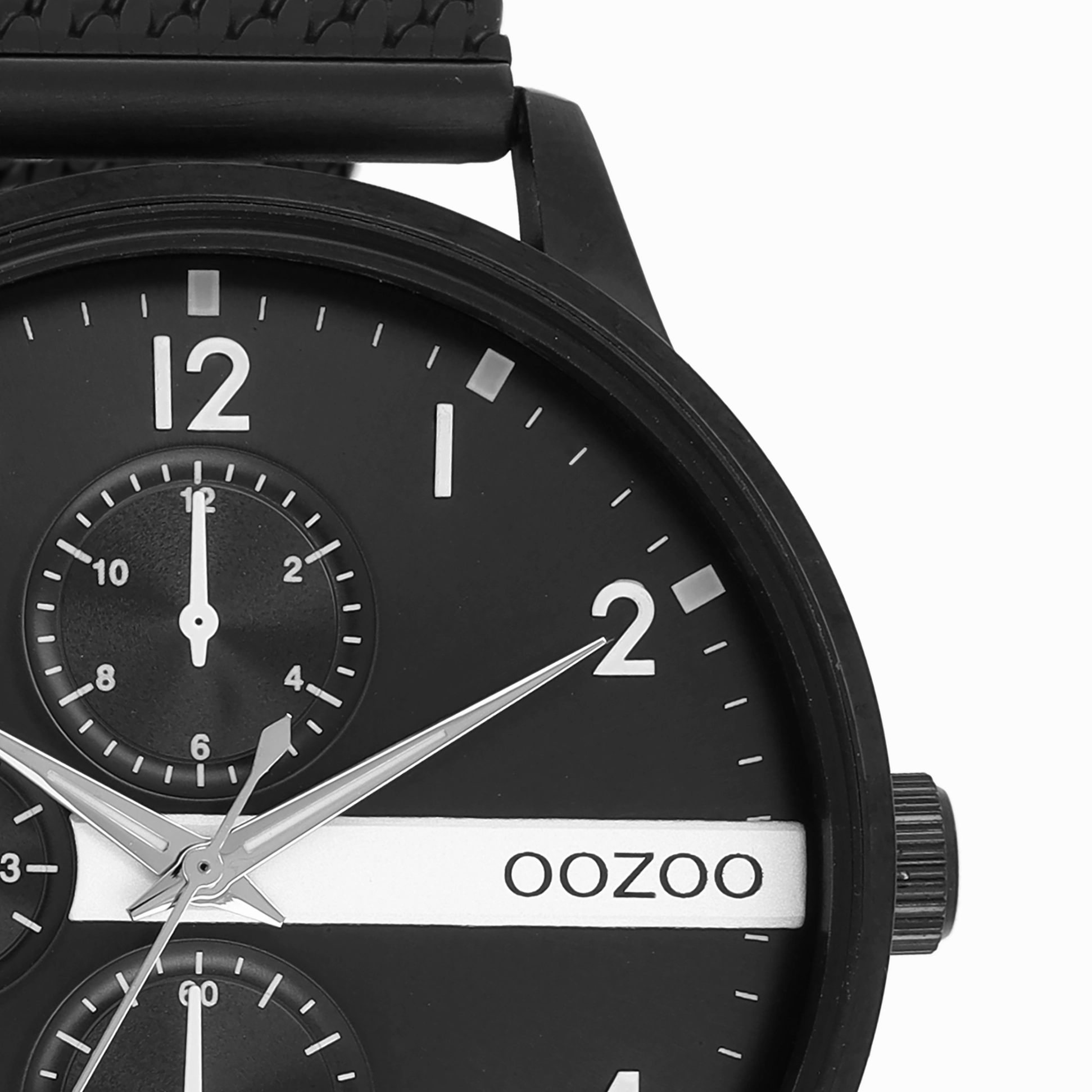 Black OOZOO watch with metal mesh bracelet - C11304