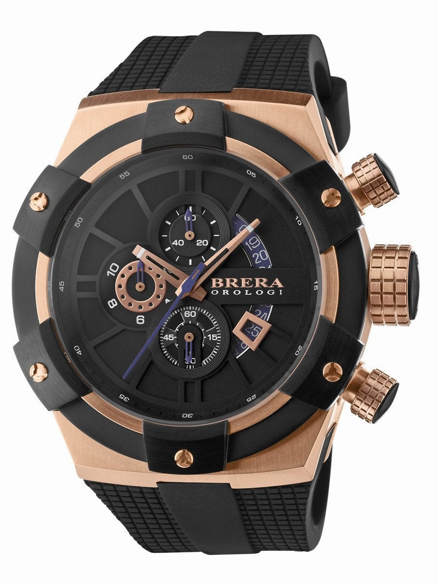Brera Orologi SUPERSPORTIVO Men's Italian 48mm Black Rosegold IP Watch BRSSC4902