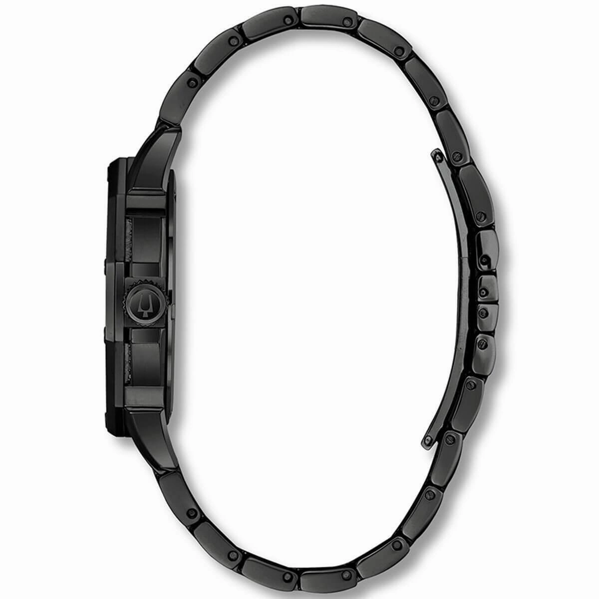 Bulova Men's Bracelet Watch - Crystal Quartz Day-Date Black Pave Dial | 98C134
