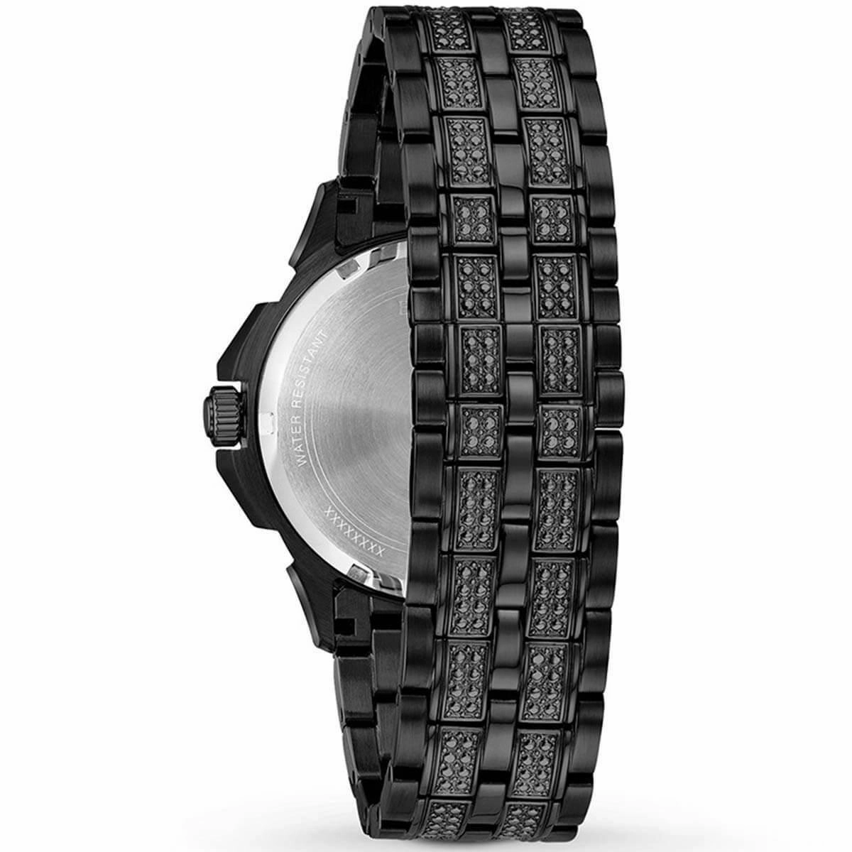 Bulova Men's Bracelet Watch - Crystal Quartz Day-Date Black Pave Dial | 98C134