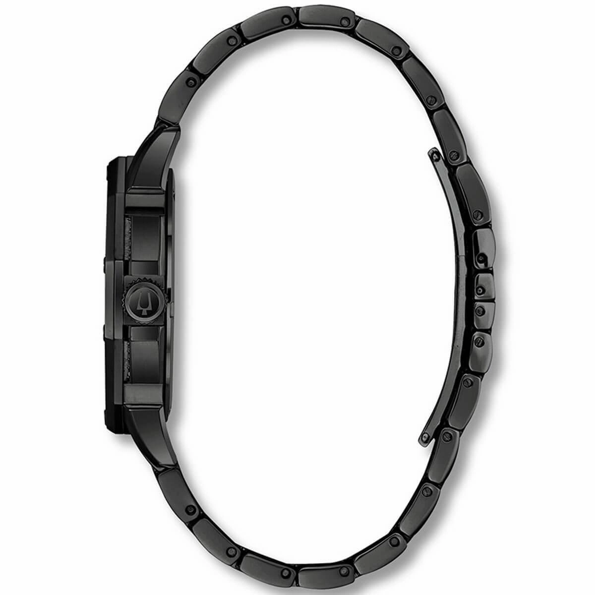 Bulova Men's Bracelet Watch - Crystal Quartz Day-Date Black Pave Dial | 98C134