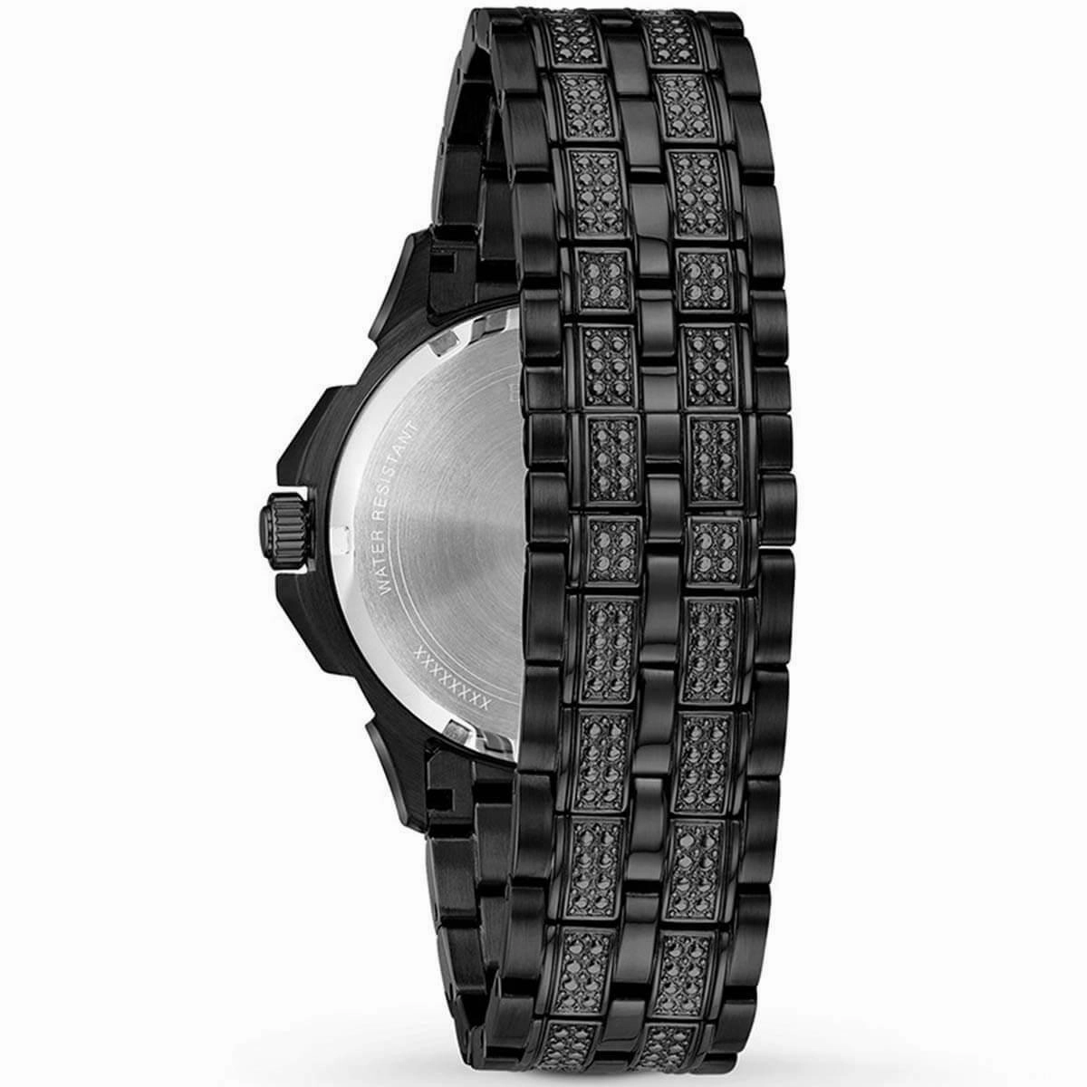 Bulova Men's Bracelet Watch - Crystal Quartz Day-Date Black Pave Dial | 98C134