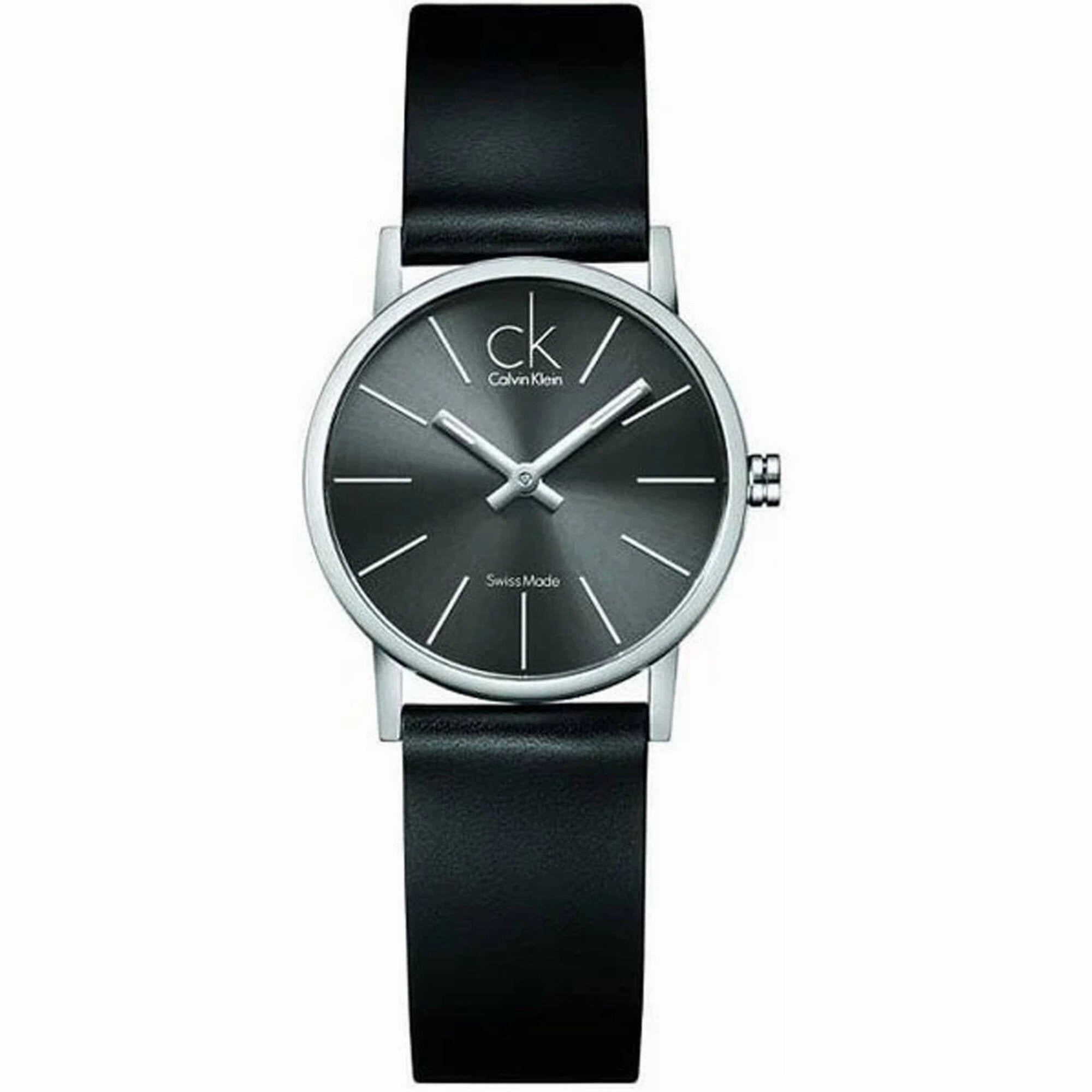 Calvin Klein Women's Watch - Post Minimal Grey Dial Black Leather Strap | K7622107