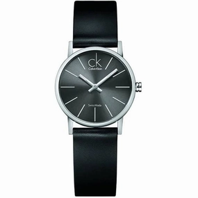 Calvin Klein Women's Watch - Post Minimal Grey Dial Black Leather Strap | K7622107