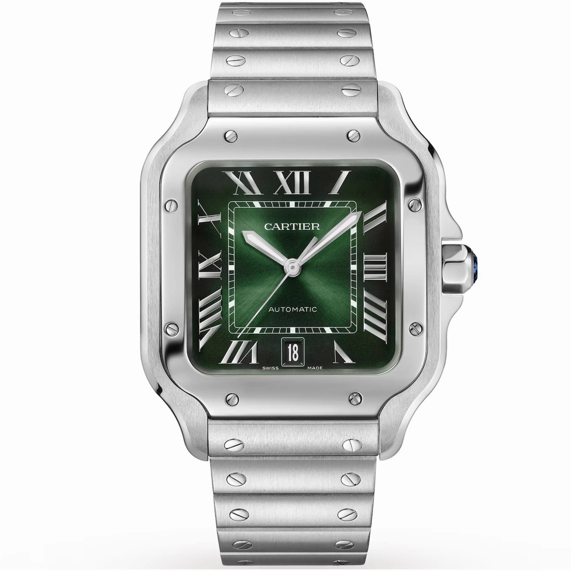 Cartier Men's Watch - Santos de Cartier Automatic Green Dial Bracelet | WSSA0062