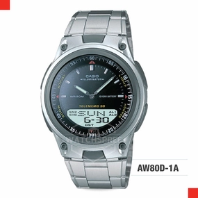 Casio Analog Digital Silver Stainless Steel Band Watch AW80D-1A